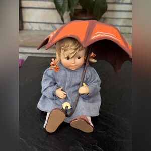 Vintage Hummel Goebel Figurine Girl 1987 in Blue Dress with Orange Umbrella